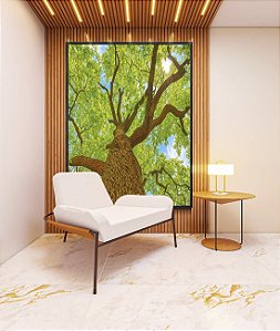 Quadro Vertical Árvore Luz Natural Folhas Verdes Canvas Moldura