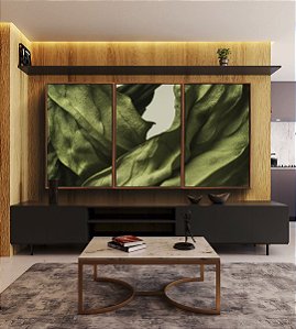 Trio de Quadros Folhas Verdes Folhagem Plantas Natureza Canvas Moldura