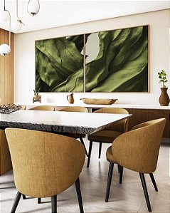 Duo de Quadros Quadrados Folhas Verdes Folhagem Plantas Natureza Canvas Moldura