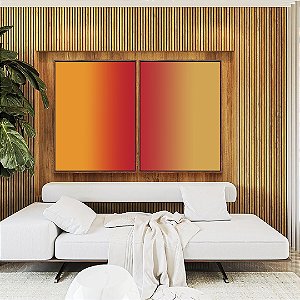 Duo de Quadros Abstrato Degradê Amarelo Âmbar Coral Canvas Moldura