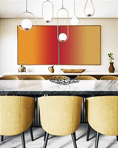 Duo de Quadros Quadrados Abstrato Degradê Amarelo Âmbar Coral Canvas Moldura