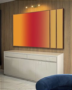 Trio de Quadros Estilizados Abstrato Degradê Amarelo Âmbar Coral Canvas Moldura