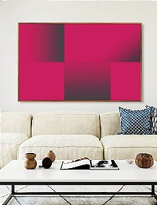 Quadro Horizontal Abstrato Geométrico Degradê Rosa Cinza Canvas Moldura