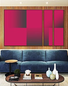 Trio de Quadros Estilizados Abstrato Geométrico Degradê Rosa Cinza Canvas Moldura