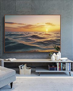 Quadro Horizontal Pôr do Sol em Mar Azul Ondulado Natureza Canvas Moldura
