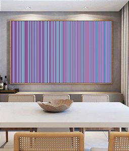 Quadro Horizontal Abstrato Listras Degradê Azul Lilás Canvas Moldura