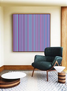Quadro Quadrado Abstrato Listras Degradê Azul Lilás Canvas Moldura
