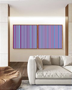 Duo de Quadros Quadrados Abstrato Listras Degradê Azul Lilás Canvas Moldura