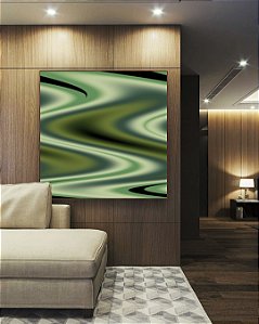 Quadro Quadrado Abstrato Verde Arte Fluida Pouring Canvas Moldura