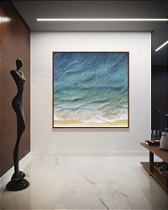 Quadro Quadrado Mar Azul Calmo Litoral Praia Natureza Canvas Moldura