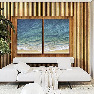 Duo de Quadros Mar Azul Calmo Litoral Praia Natureza Canvas Moldura