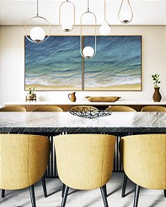 Duo de Quadros Quadrados Mar Azul Calmo Litoral Praia Natureza Canvas Moldura