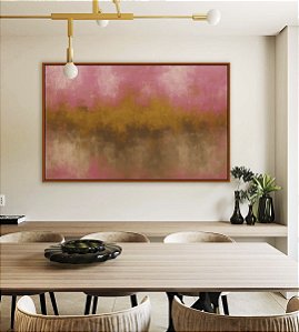 Quadro Horizontal Abstrato Rosa Dourado Marrom Canvas Moldura