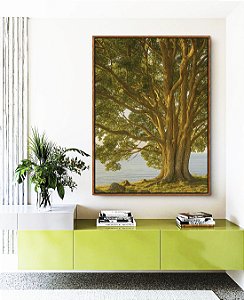 Quadro Vertical Paisagem Árvore Mar Natureza Canvas Moldura