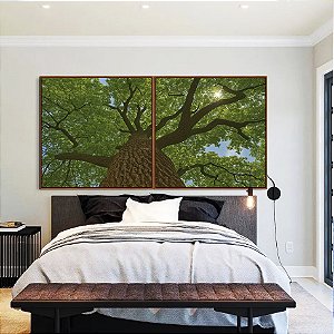 Duo de Quadros Quadrados Árvore Folhas Verde Floresta Paisagem Canvas Moldura