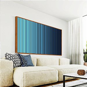 Quadro Horizontal Abstrato Listras Azul Degradê Canvas Moldura
