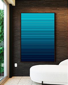 Quadro Vertical Abstrato Listras Azul Degradê Canvas Moldura