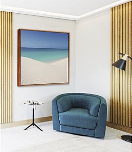 Quadro Quadrado Céu Azul Mar Calmo Praia Areia Branca Dunas Canvas Moldura