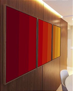 Trio de Quadros Abstrato Degradê Vermelho Laranja Amarelo Canvas Moldura