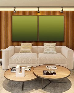 Duo de Quadros Quadrados Abstrato Degradê Verde Oliva Canvas Moldura