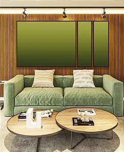 Trio de Quadros Estilizados Abstrato Degradê Verde Oliva Canvas Moldura