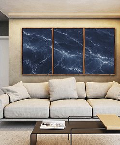 Trio de Quadros Mar Alto Azul Profundo Natureza Canvas Moldura