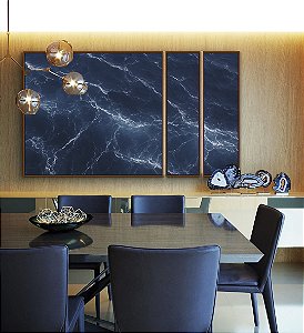 Trio de Quadros Estilizados Mar Alto Azul Profundo Natureza Canvas Moldura