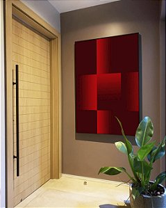 Quadro Vertical Abstrato Geométrico Degradê Vermelho Canvas Moldura