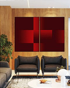 Duo de Quadros Abstrato Geométrico Degradê Vermelho Canvas Moldura