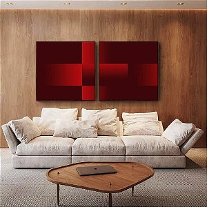 Duo de Quadros Quadrados Abstrato Geométrico Degradê Vermelho Canvas Moldura