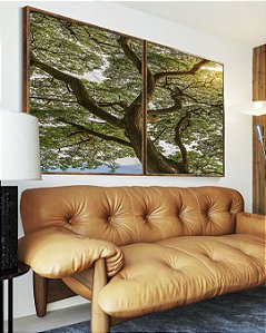 Duo de Quadros Paisagem Árvore Folhas Verdes Natureza Canvas Moldura