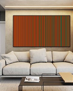Quadro Horizontal Abstrato Degradê Laranja Coral Verde Canvas Moldura