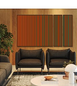 Trio de Quadros Estilizados Abstrato Degradê Laranja Coral Verde Canvas Moldura