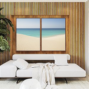 Duo de Quadros Mar Azul Ceu Claro Praia Clara Canvas Moldura