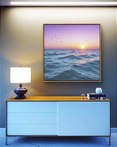 Quadro Quadrado Mar Azul Ondulado Céu Rosa Natureza Canvas Moldura