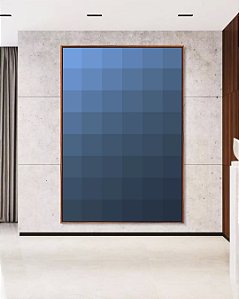 Quadro Vertical Abstrato Geométrico Degradê Azul Canvas Moldura