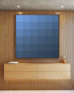 Quadro Quadrado Abstrato Geométrico Degradê Azul Canvas Moldura
