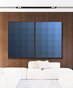 Duo de Quadros Abstrato Geométrico Degradê Azul Canvas Moldura