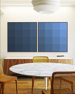 Duo de Quadros Quadrados Abstrato Geométrico Degradê Azul Canvas Moldura