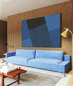 Quadro Horizontal Abstrato Geométrico Minimalista Azul Canvas Moldura