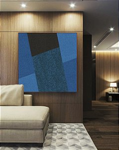 Quadro Quadrado Abstrato Geométrico Minimalista Azul Canvas Moldura