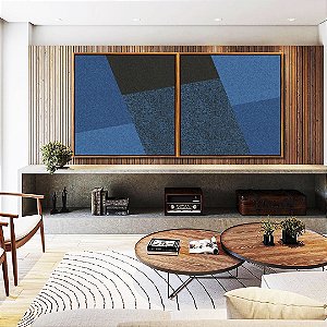 Duo de Quadros Quadrados Abstrato Geométrico Minimalista Azul Canvas Moldura