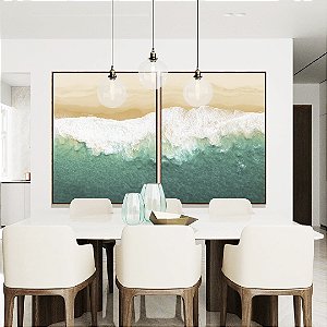 Duo de Quadros Praia Mar Turquesa Litoral Natureza Canvas Moldura