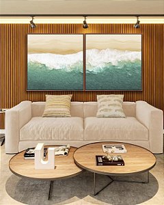 Duo de Quadros Quadrados Praia Mar Turquesa Litoral Natureza Canvas Moldura