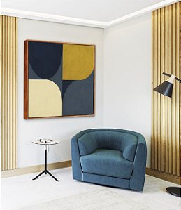 Quadro Quadrado Abstrato Minimalista Azul Amarelo Ouro Marfim Canvas Moldura