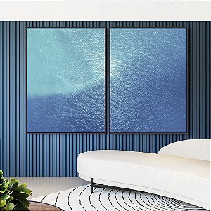 Duo de Quadros Mar Alto Azul Textura Natural Canvas Moldura