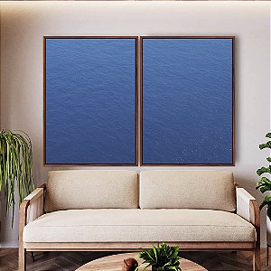 Duo de Quadros Oceano Mar Alto Azul Textura Natural Canvas Moldura
