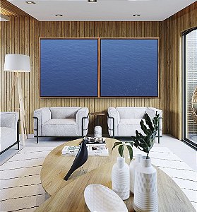 Duo de Quadros Quadrados Oceano Mar Alto Azul Textura Natural Canvas Moldura
