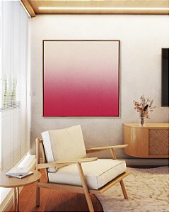 Quadro Quadrado Abstrato Degradê Marfim Rosa Textura Canvas Moldura