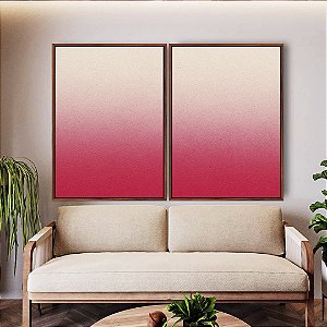 Duo de Quadros Abstrato Degradê Marfim Rosa Textura Canvas Moldura